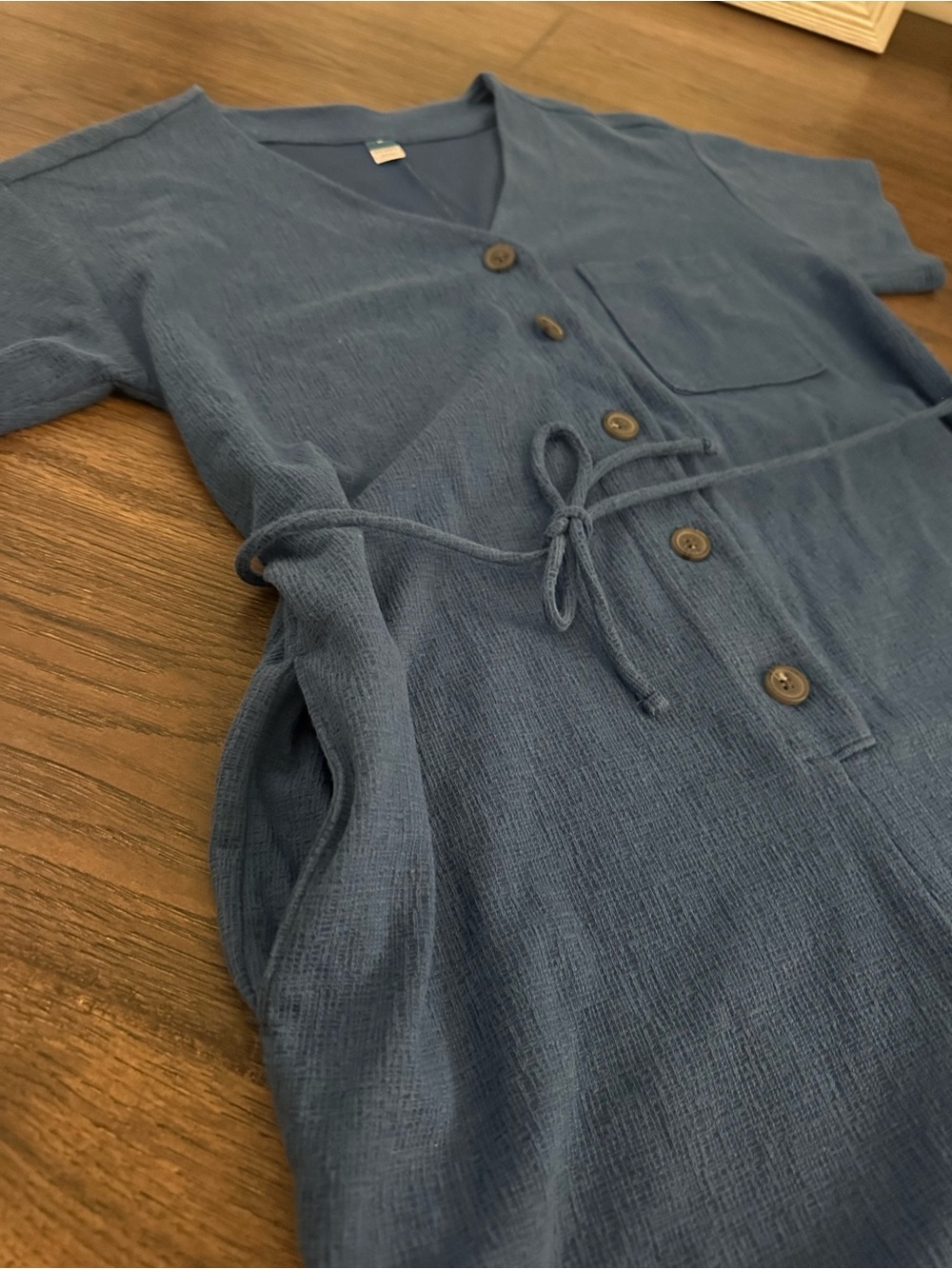 Old Navy Cobalt Blue Short Sleeve Button Romper with Waist Tie - Size Medium - Picture 2 of 6